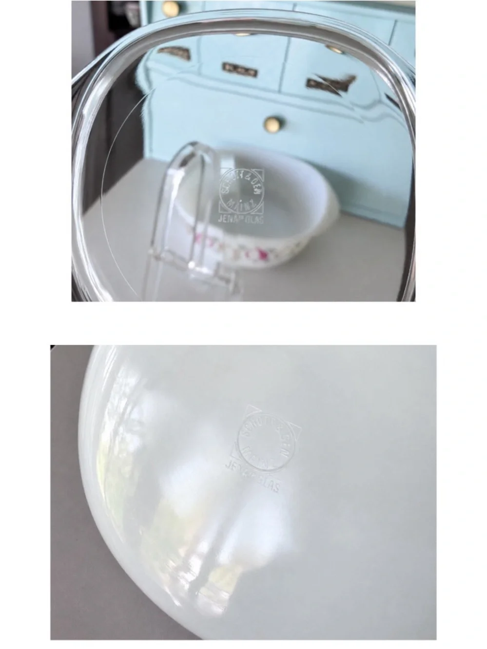 Schott Mainz Jena Glas Opal Onion Casserole Lid Vintage Germany 1960s w/ Box